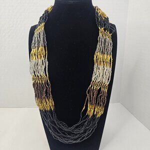 Beaded Statement Necklace Multistrand Brown Black Clear Seeded Women Jewelry